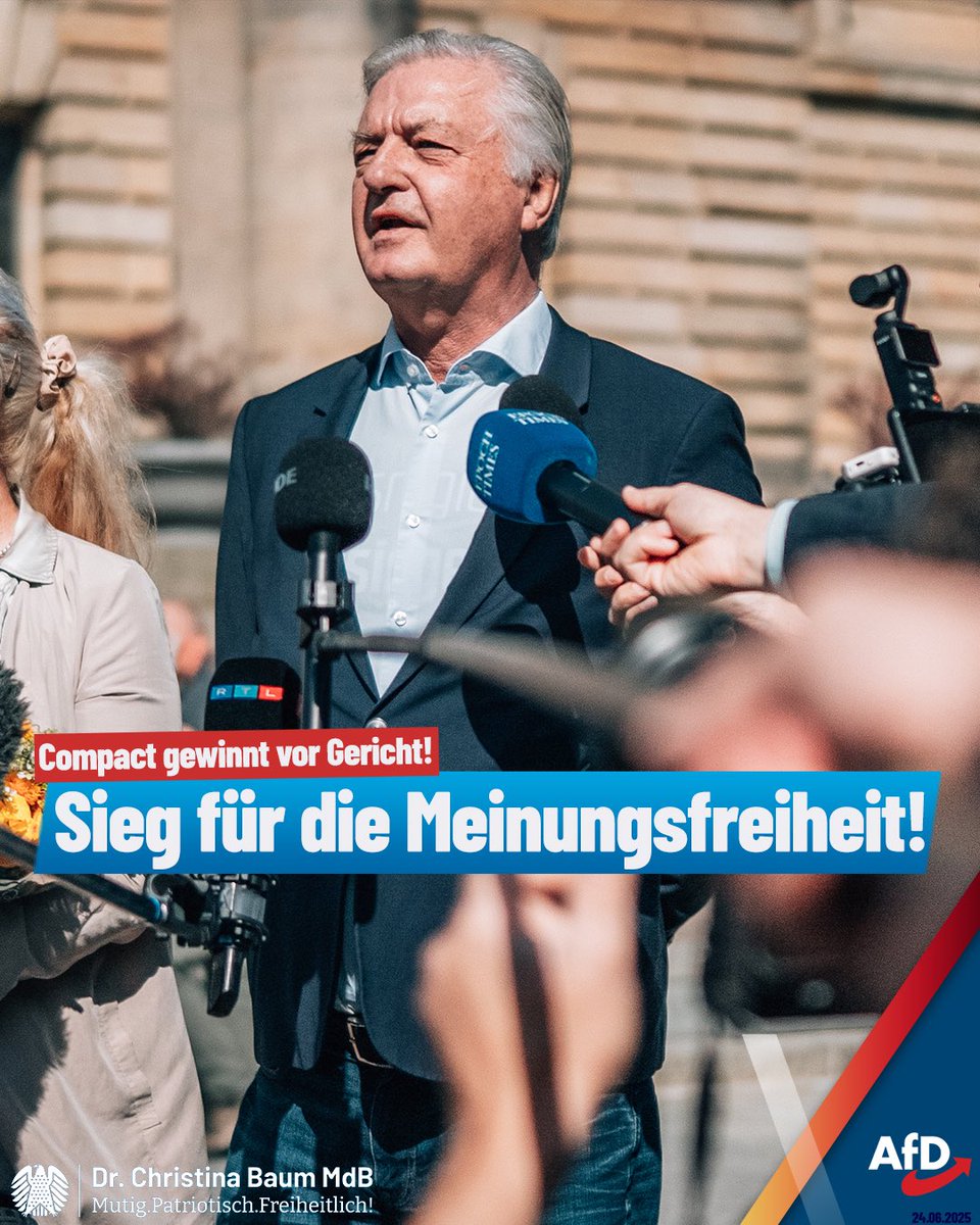 DrChristinaBaum's tweet image. Ich gratuliere dem Chefredakteur des #Compact-Magazins, Jürgen #Elsässer, sowie seinem gesamten Team zu diesem bedeutenden Sieg in einem aufsehenerregenden Gerichtsverfahren.

In diesem #Prozess ging es um weit mehr als „nur“ die Verteidigung der Meinungs- und #Pressefreiheit.…