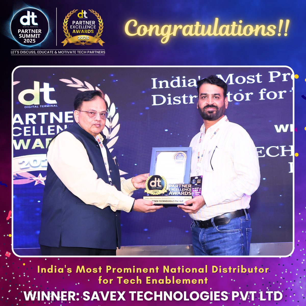 dterminalIN's tweet image. 🎉 Many Congratulations to SAVEX TECHNOLOGIES PVT LTD on winning India's Most Prominent National Distributor for Tech Enablement Award at the prestigious DT Partner Excellence Awards 2025! 🏆👏

👉 Watch Complete DT Partner Summit 2025:
 youtube.com/live/PdLQm8qok…

#DTPS #DTPS2025