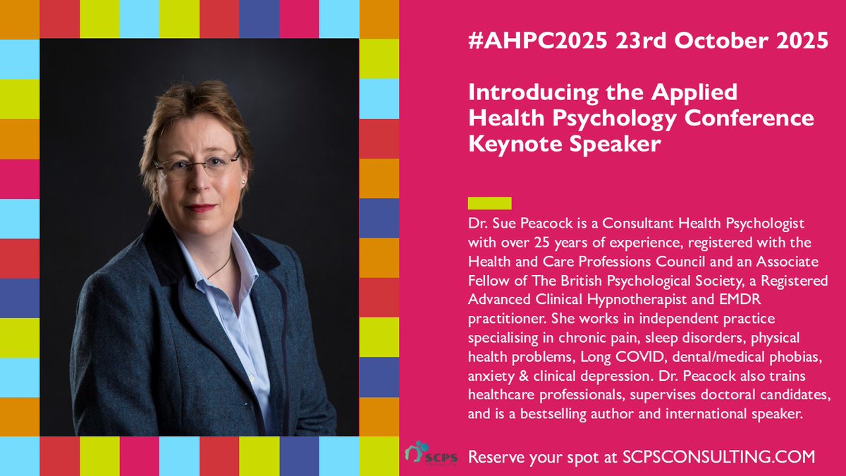 Have you heard the news? Our #ahpc2025 Keynote Speaker will be Dr Sue Peacock, presenting about her work in Health Psychology Applied Practice. Book your conference place today at scpsconsulting.com/ahpc2025 &amp; submit an abstract scpsconsulting.com/ahpcabstract