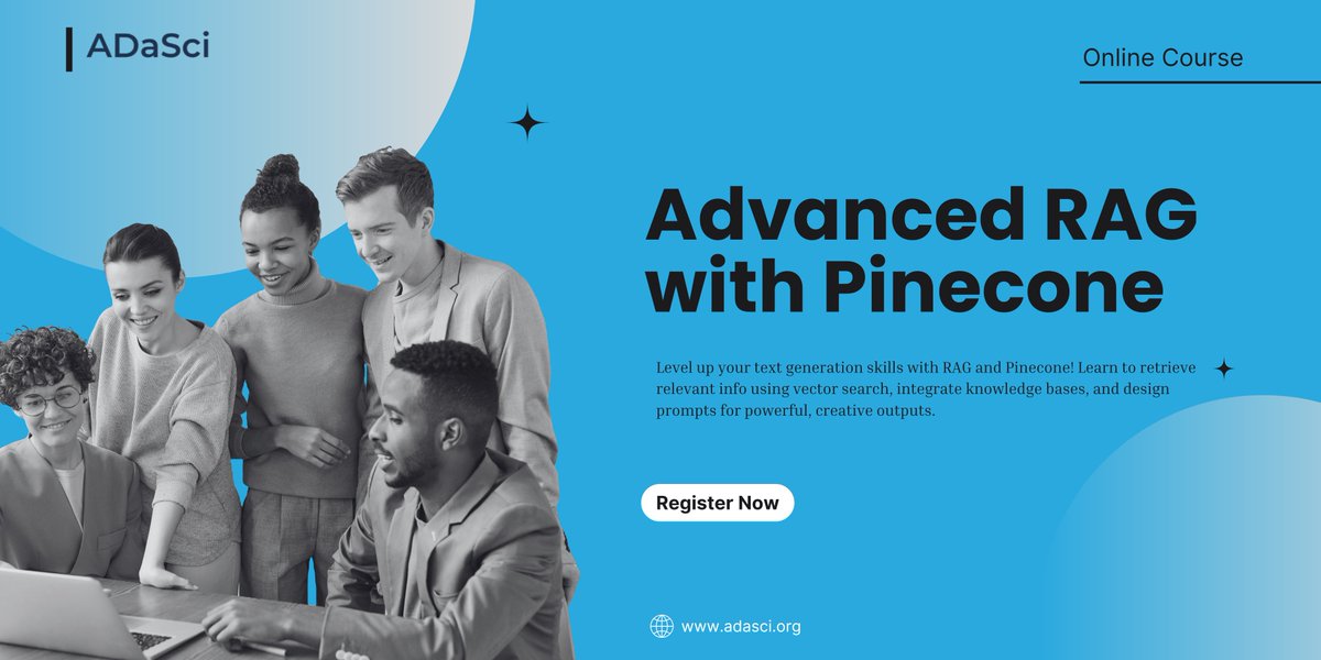 Supercharge your AI text generation skills!

Join our hands-on course on RAG with Pinecone and learn to:

✅ Use vector search
✅ Add external knowledge
✅ Build smarter, context-aware systems

📅 Enroll now: adasci.org/courses/advanc…

#RAG #Pinecone #AI #VectorSearch