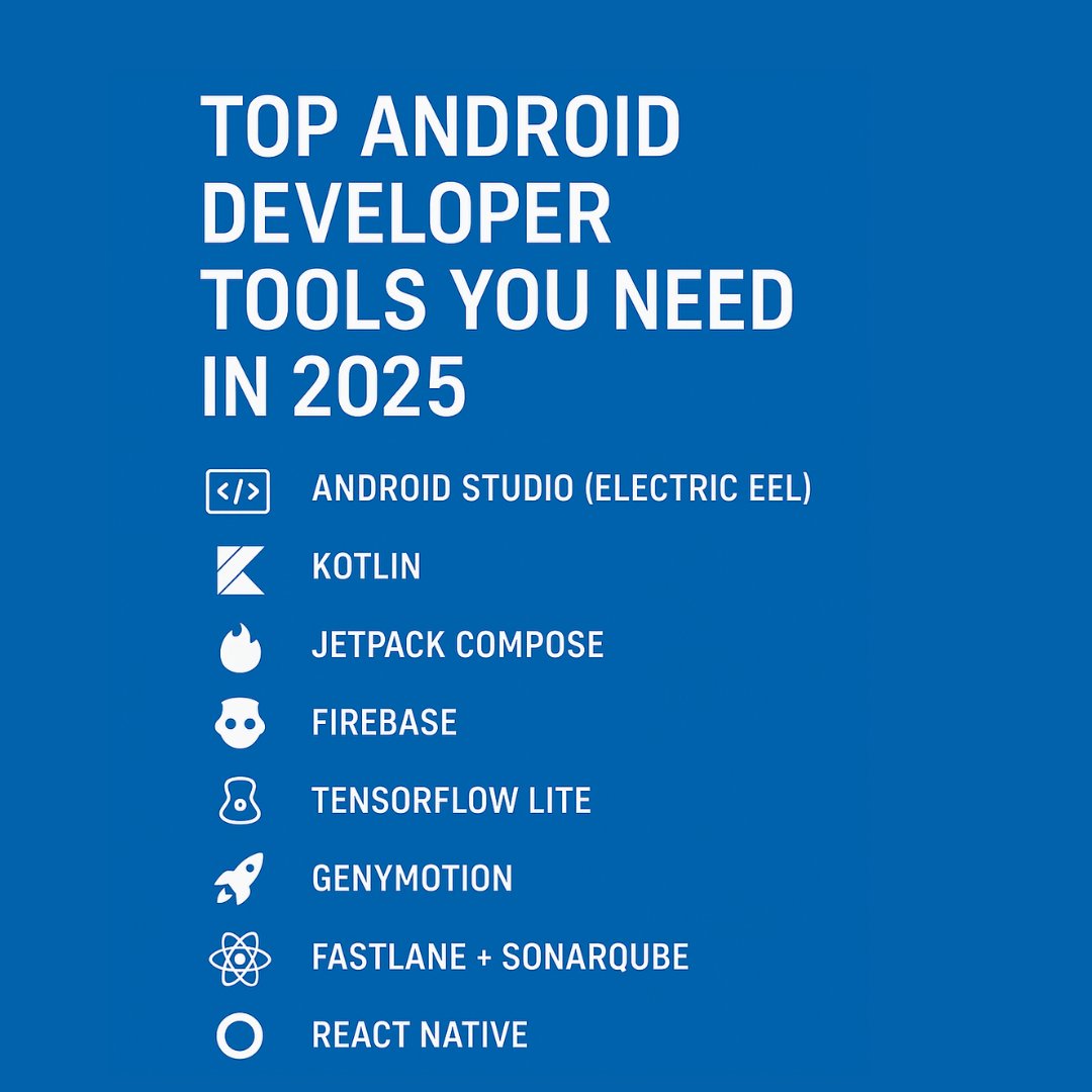 QuestwalkTech's tweet image. Android landscape is evolving fast—and so are the tools that power tomorrow’s apps. Here’s our must-have tools.
#DevTools2025 #SmartCode #JetpackCompose #Kotlin #Firebase #TensorFlow #developers