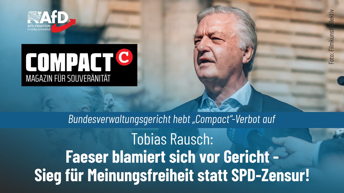 Das #Bundesverwaltungsgericht hat heute seine Entscheidung aus dem Eilverfahren im letzten August bestätigt und sich auch im Hauptsacheverfahren für eine Aufhebung des „Compact“-Verbots entschieden. Die damalige Bundesinnenministerin Nancy #Faeser (#SPD) hatte im Juli 2024 ein