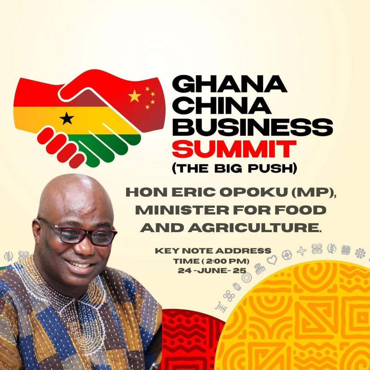 This afternoon, I’ll give a keynote address as we synergize opportunities to strengthen Ghana-China business relations and foster a 24-hour economy. 

#GhanaChinaBusinessSummit #TheBigPush #BusinessRelations #EconomicGrowth
