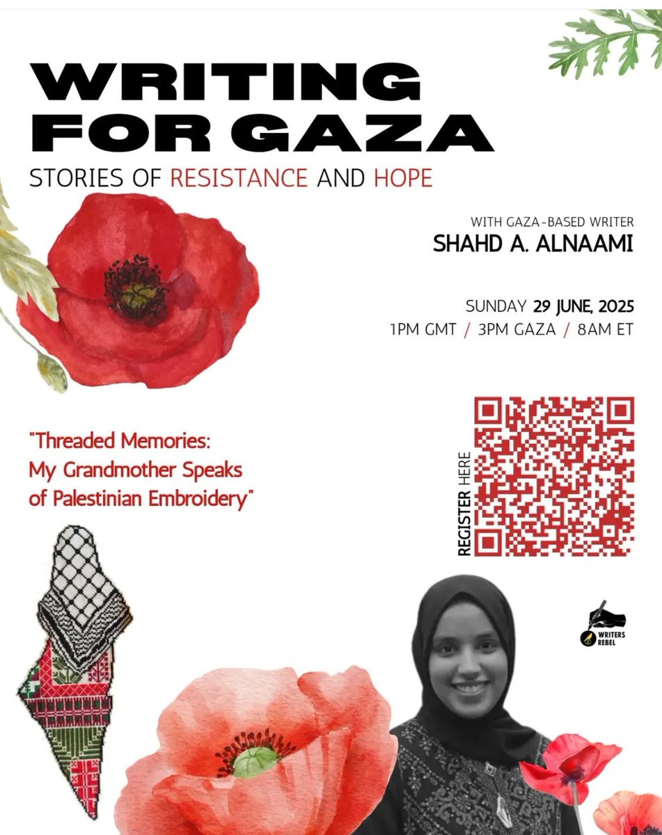 Writing for Gaza: Stories of Resistance and Hope with Gaza-based writer Shahd A. Alnaami

Please join Shahd’s workshop this coming Sunday!

instagram.com/p/DJKNmt7Kv80/…