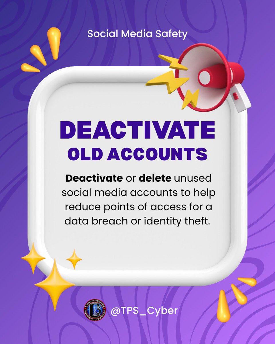 Dormant accounts are easy access points for online criminals. Old accounts tend to have outdated security features. Regain access to your accounts, before somebody else does. 
Protect your personal information online. #OnlineSafety #SocialMediaSafety #BeCyberSafe
