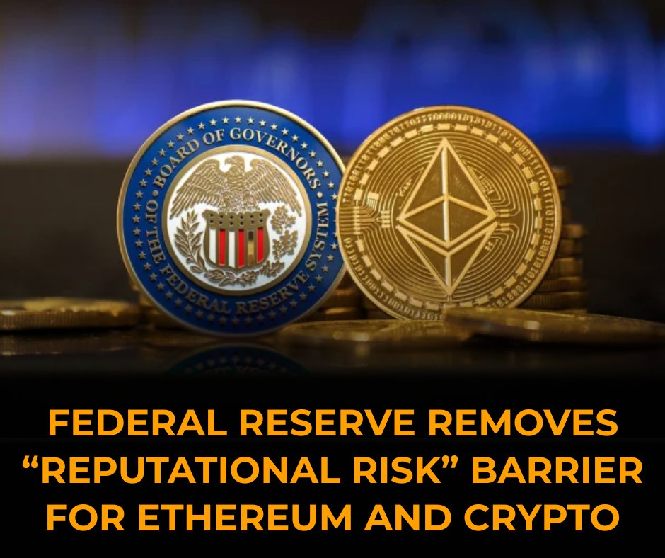 🚨 Massive Win for Crypto! 🚨

The Federal Reserve just scrapped the “reputational risk” rule that held back banks from engaging with Ethereum and other crypto assets! 🪙

This clears the path for deeper institutional involvement, and it’s a green light for $ETH to move freely in