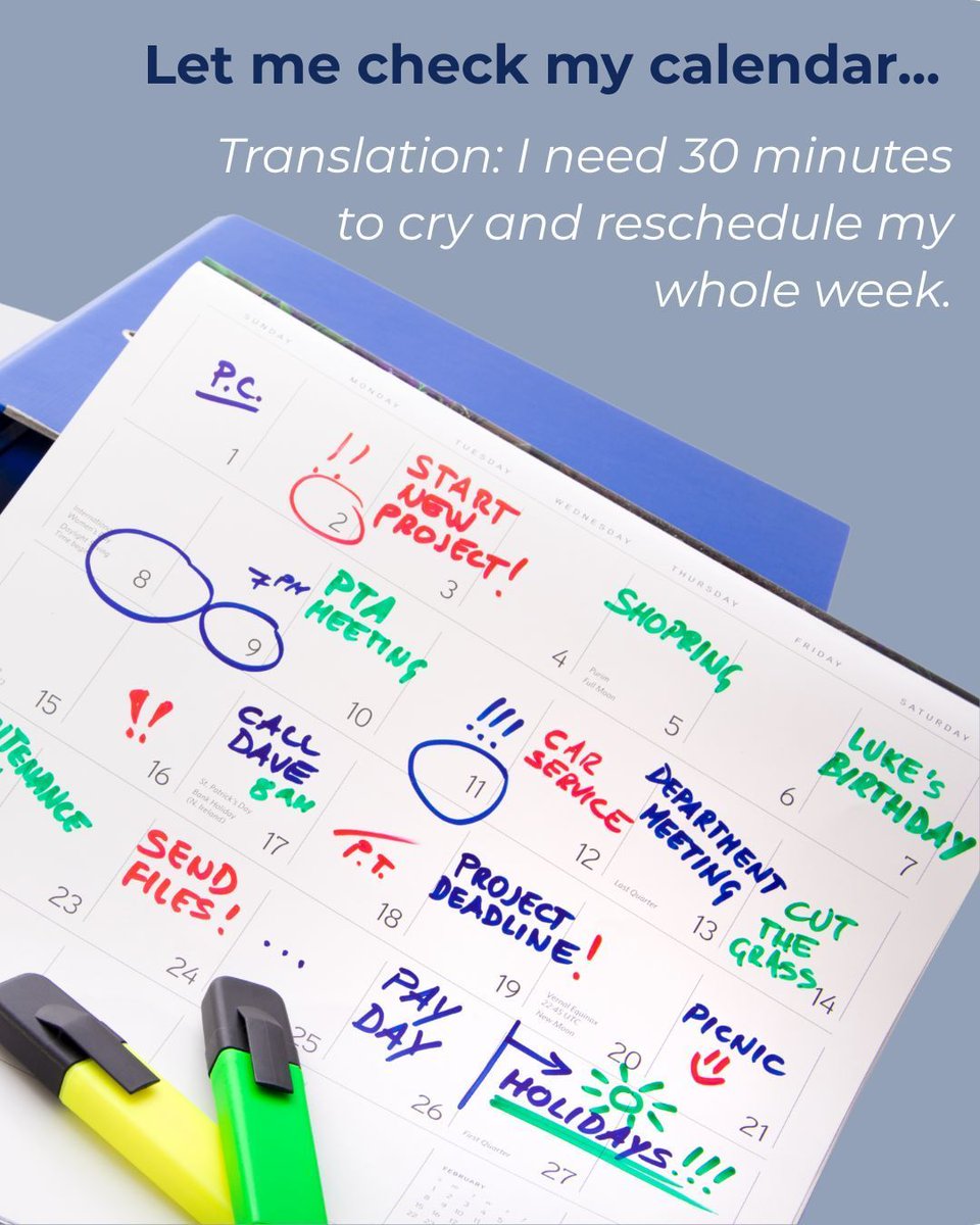 VA_ROMS's tweet photo. "Let me check my calendar…" is the professional way to panic while appearing organized. 😅
As a VA, this means juggling overdue tasks, 47 open tabs, and a cold cup of coffee since 9AM. Can you relate? 💻🗓️☕️

#VirtualAssistantMood #ScheduleOverload #VAProblems #FreelancerHumor https://t.co/5yzfLJ4Dt1