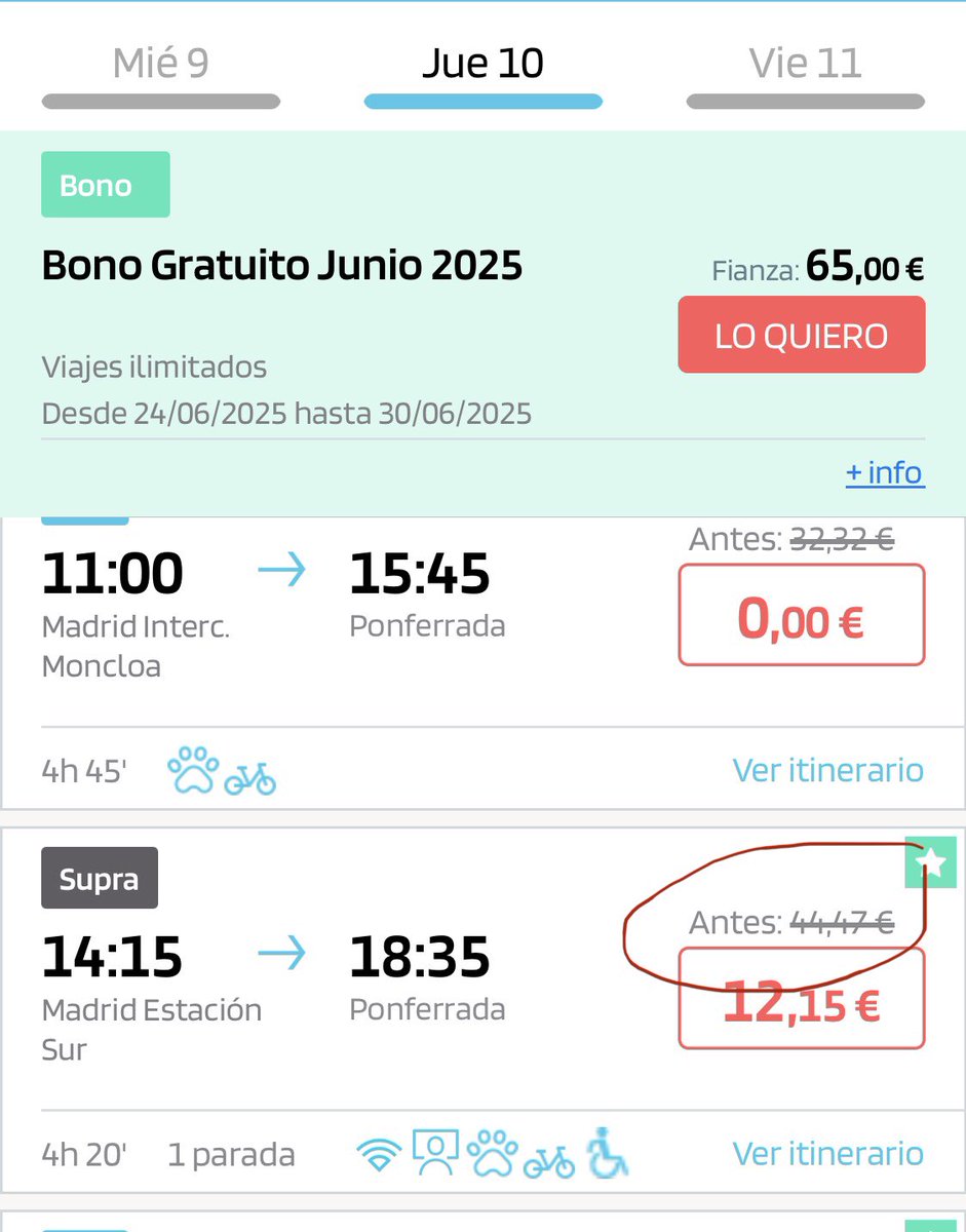 jogyto's tweet photo. @consumidores @Alsa_autobuses @transportesgob lo del dto del 40% está bien pero cuando vas a comprar billete que cambie el precio si seleccionas el bono de 10 a si no lo seleccionas no debe ser legal, mismo viaje día 10 Julio misma hora distinto precio 32 sin bono 44,17 con bono https://t.co/yTAl7bDCBA