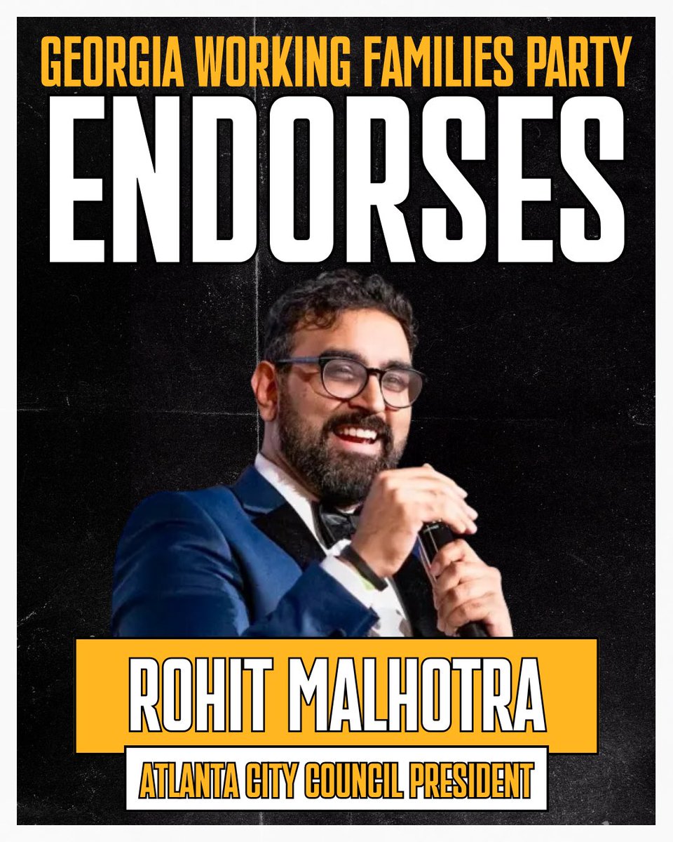 We’ve got big news, ATL. 
We’re proud to roll out our first municipal endorsement of the year: Rohit Malhotra for Atlanta City Council President! <a href="/rohitforatlanta/">Rohit For Atlanta</a>’s  not new to this — he’s true to this. A civic leader w/ deep ATL roots, &amp; a whole career built on people power.