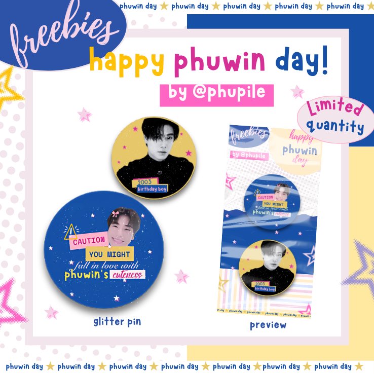 phupile's tweet photo. [phuwintang 22nd birthday freebies by @phupile ᝰ.ᐟ] : ⌗happyphuwinday

⋆˚꩜｡ glitter pin button  ⋆˙⟡

• limited quantity! 
• claim via shopee 5 juli 2025
• set Rp 507 (no refund)
• details link : tba

drop your @ for tag & dont miss itᝰ.ᐟ♡

#phuwintang #PhuwinTangsakyuen #ภูวินทร์ตั้งศักดิ์ยืน