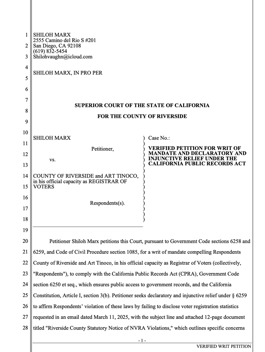 I am not a lawyer; I use Grok to draft lawsuits and determine filing procedures.

Pending filing in San Luis Obispo and Riverside, these lawsuits were successfully filed since January:
Marx v. County of Orange et al.
Marx v. County of Alameda et al.
Marx v. United States -
