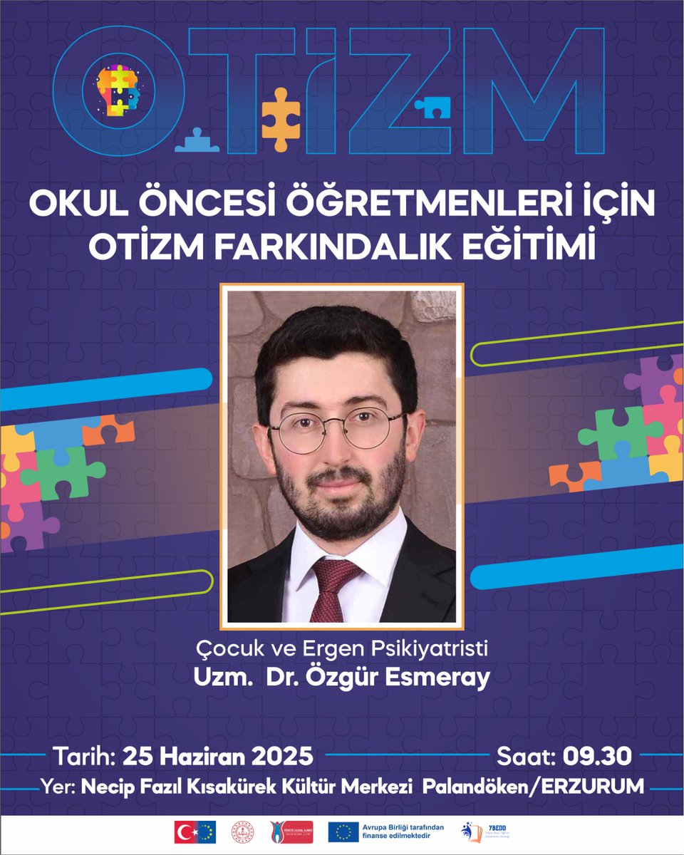 Erzurum İl Millî Eğitim Müdürlüğü (@erzurum_mem) on Twitter photo 📣 Değerli Okul Öncesi Öğretmenlerimiz,
🗓 25 Haziran 2025 Çarşamba günü 🕤 saat 09.30’da Necip Fazıl Kısakürek Kültür Merkezi’nde düzenlenecek olan “Okul Öncesi Öğretmenleri için Otizm Farkındalık Eğitimi”ne davetlisiniz.
Program sonunda katılım belgesi verilecektir.
<a href="/tcmeb/">Millî Eğitim Bakanlığı</a> 📣 Değerli Okul Öncesi Öğretmenlerimiz,
🗓 25 Haziran 2025 Çarşamba günü 🕤 saat 09.30’da Necip Fazıl Kısakürek Kültür Merkezi’nde düzenlenecek olan “Okul Öncesi Öğretmenleri için Otizm Farkındalık Eğitimi”ne davetlisiniz.
Program sonunda katılım belgesi verilecektir.
<a href="/tcmeb/">Millî Eğitim Bakanlığı</a>