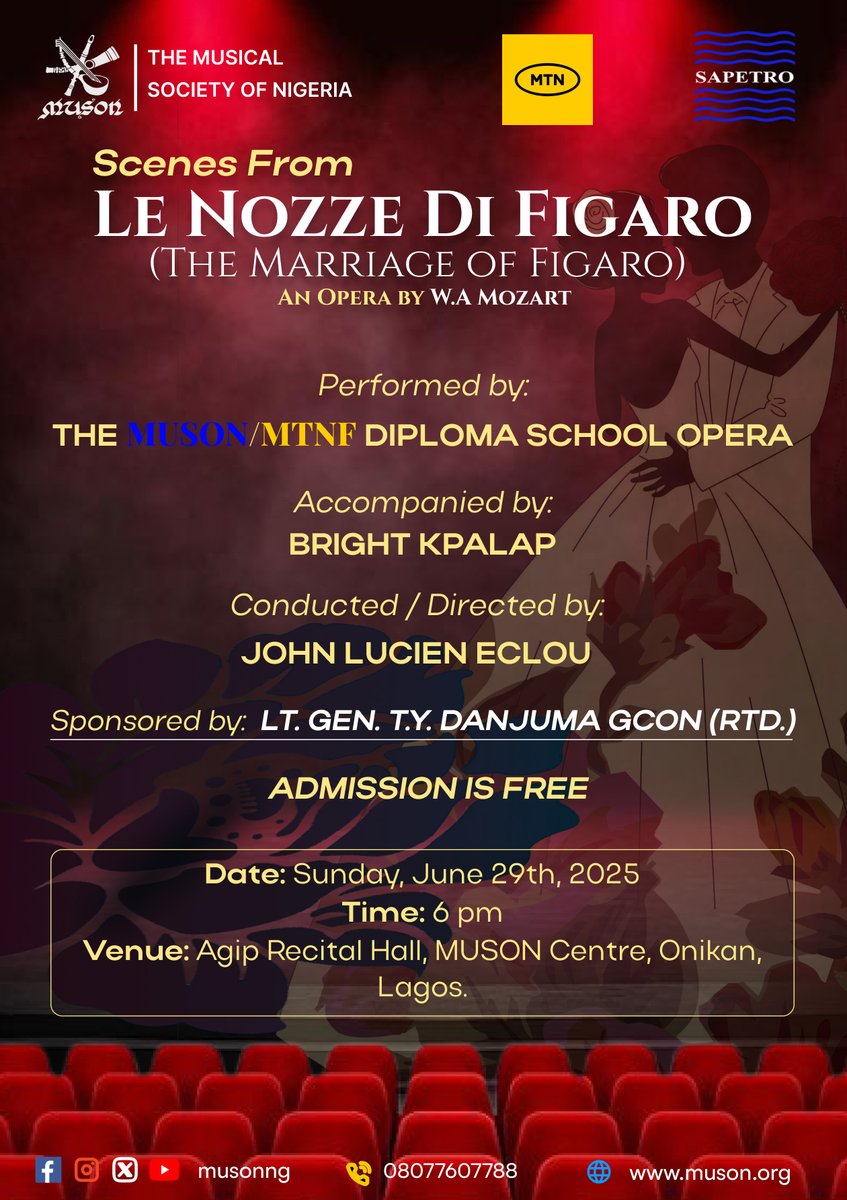 musoncentre's tweet photo. COMING UP THIS SUNDAY!
OPERA - THE MARRIAGE OF FIGARO

TIME: 6PM
VENUE: AGIP RECITAL HALL MUSON CENTRE

DON'T MISS OUT!
ADMISSION IS FREE! https://t.co/Ld4LczlSBV