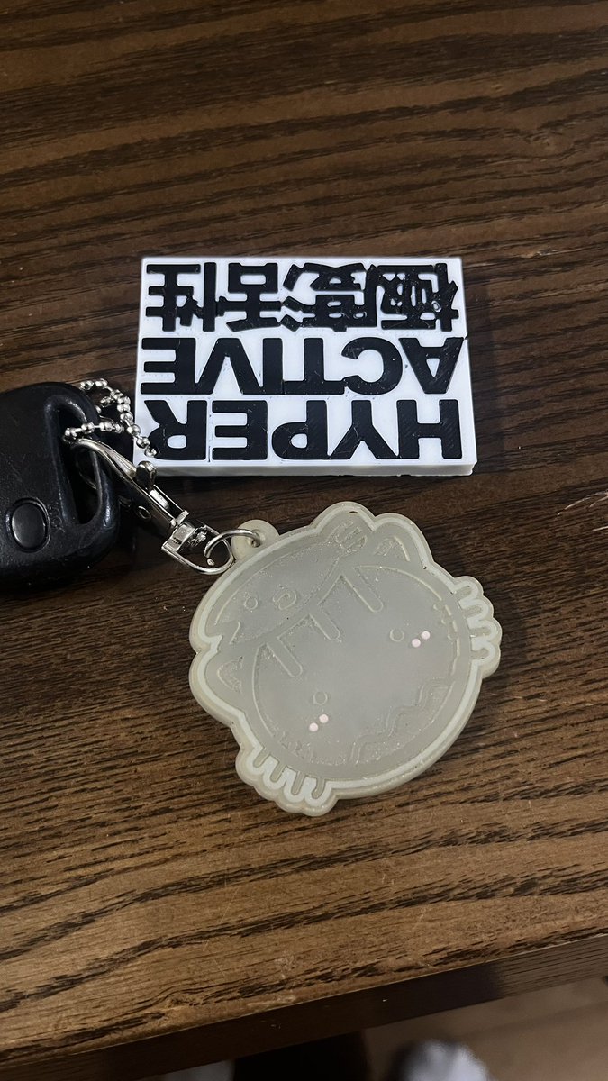 skit_design2020's tweet photo. 車の鍵のキーホルダーどうしようか迷ったけどatsugearとhyperactiveにした https://t.co/OInjjkMz5Y