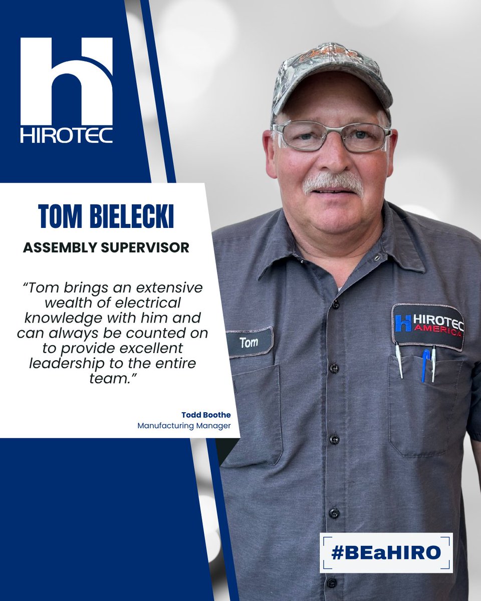 🤝 Meet Tom Bielecki – Assembly Supervisor

What do you appreciate most about working with Tom? Drop a comment and let him know! #HIROTECAmerica #BEaHIRO #AssemblySupervisor