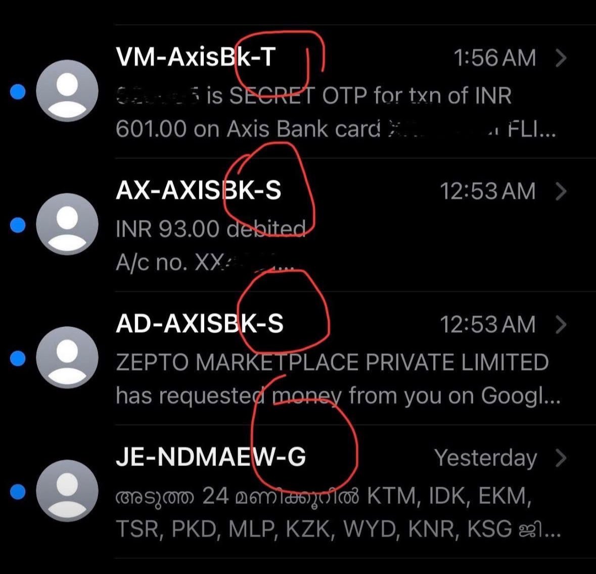 TRAI’s new SMS tagging system

Single letter identifier w/ every text

• P - Promotional
• S - Service
• T - Transactional
• G - Government

eg: message from ATCE via Vodafone in Tamil Nadu to show as 

VT-ATCE-S: (a Service message sent from Voda in TN)