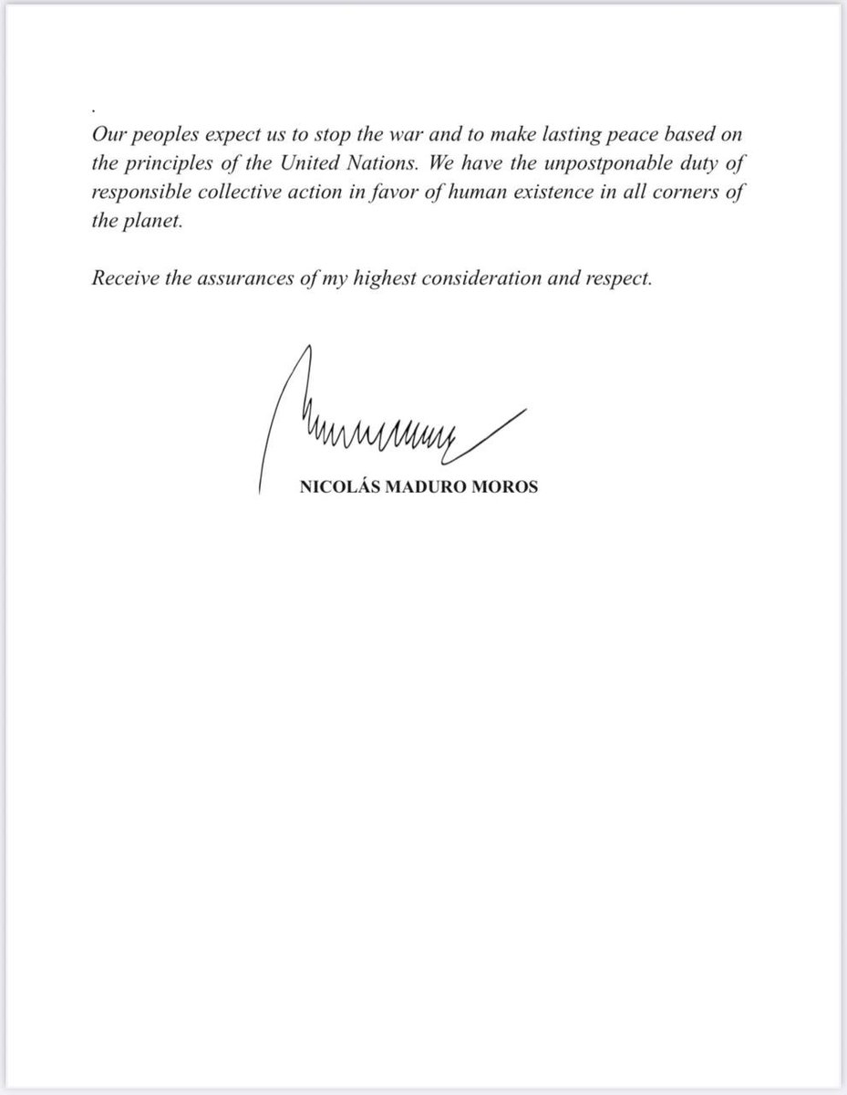 EmbaVenezPaísesBajos (@embve_lahaya) on Twitter photo The President of the Bolivarian Republic of Venezuela <a href="/NicolasMaduro/">Nicolás Maduro</a> wrote to world leaders with a proposal to convene a Peace Summit. The President of the Bolivarian Republic of Venezuela <a href="/NicolasMaduro/">Nicolás Maduro</a> wrote to world leaders with a proposal to convene a Peace Summit.