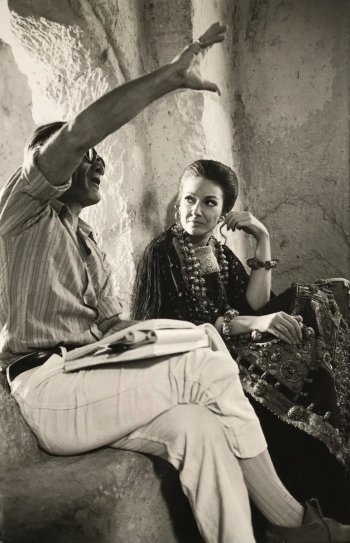 Pier Paolo Pasolini and Maria Callas behind the scenes of “Medea”, 1969.