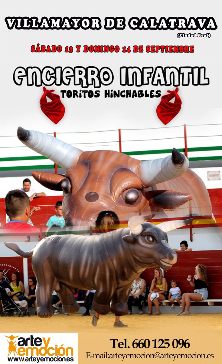 🏃🏻‍♂️🏃‍♀️🏃🏿🐂🐂🐂🐂🐂🐂¡Ven a correr el encierro infantil con toros hinchables ‘Arte y Emoción’!

👉🏻Próximas fechas: Torrecera (Cádiz), Aldea del Fresno (Madrid), San Martín de Valdeiglesias (Madrid), Villamayor de Calatrava (Ciudad Real)…