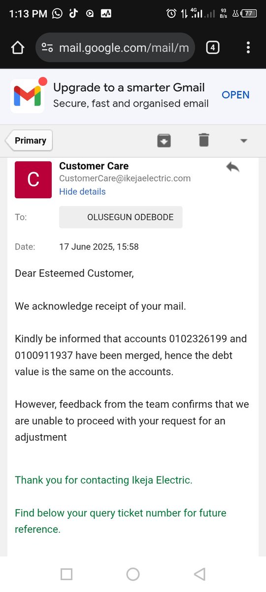 Ihavefoundit's tweet photo. Selective Execution of @NERCNG order. @IkejaElectric customer still not re-connected. I wanted 2 pay in2 d old account 0100911937 but transaction was rejected. @ieServe claimed it has merge old account wit d new one &amp; d new made dormant as ordered by NERC. I want to pay &amp; connect https://t.co/zjHTWrka9Q