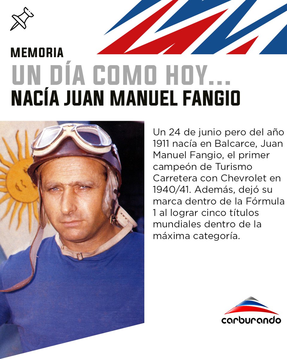 🔙 Un día como hoy, nacía una leyenda del automovilismo, nacía Juan Manuel Fangio. 

🏁 En honor a su nacimiento, se celebra el Día del Piloto en Argentina.

#Fangio #DíaDelPiloto #Automovilismo