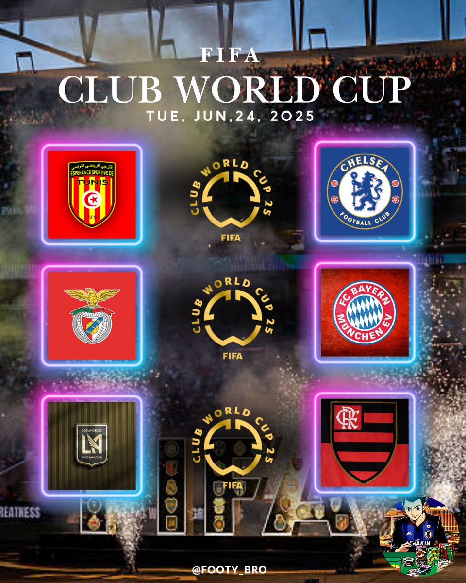 Footy Bro⚽️🇯🇵ML Bettor (@footy_bro) on Twitter photo 🚨𝑪𝑳𝑼𝑩 𝑾𝑶𝑹𝑳𝑫 𝑪𝑼𝑷 𝑴𝑨𝑿 𝑷𝑳𝑨𝒀🚨
ES TUNIS @ CHELSEA
BENFICA @ BAYERN
LA FC @ FLAMENGO
𝑫𝑹𝑶𝑷 𝑨 𝐋𝐈𝐊𝐄 & 𝐑𝐓 &𝐂𝐎𝐌𝐌𝐄𝐍𝐓❤️❤️🔁💬💬
𝑨𝑵𝑫 𝑰’𝑳𝑳 𝑺𝑬𝑵𝑫 𝒀𝑶𝑼 𝑻𝑯𝑬 𝑭𝑼𝑳𝑳 𝑷𝑳𝑨𝒀 📲📲📲
𝑴𝑼𝑺𝑻 𝑭𝑶𝑳𝑳𝑶𝑾 <a href="/footy_bro/">𝑭𝒐𝒐𝒕𝒚 𝑩𝒓𝒐⚽️𝙑𝙄𝙋:𝙉𝙤 𝙒𝙞𝙣, 𝙉𝙤 𝙁𝙚𝙚</a> 𝑶𝑹 𝒀𝑶𝑼 𝑾𝑶𝑵’𝑻 🚨𝑪𝑳𝑼𝑩 𝑾𝑶𝑹𝑳𝑫 𝑪𝑼𝑷 𝑴𝑨𝑿 𝑷𝑳𝑨𝒀🚨
ES TUNIS @ CHELSEA
BENFICA @ BAYERN
LA FC @ FLAMENGO
𝑫𝑹𝑶𝑷 𝑨 𝐋𝐈𝐊𝐄 & 𝐑𝐓 &𝐂𝐎𝐌𝐌𝐄𝐍𝐓❤️❤️🔁💬💬
𝑨𝑵𝑫 𝑰’𝑳𝑳 𝑺𝑬𝑵𝑫 𝒀𝑶𝑼 𝑻𝑯𝑬 𝑭𝑼𝑳𝑳 𝑷𝑳𝑨𝒀 📲📲📲
𝑴𝑼𝑺𝑻 𝑭𝑶𝑳𝑳𝑶𝑾 <a href="/footy_bro/">𝑭𝒐𝒐𝒕𝒚 𝑩𝒓𝒐⚽️𝙑𝙄𝙋:𝙉𝙤 𝙒𝙞𝙣, 𝙉𝙤 𝙁𝙚𝙚</a> 𝑶𝑹 𝒀𝑶𝑼 𝑾𝑶𝑵’𝑻