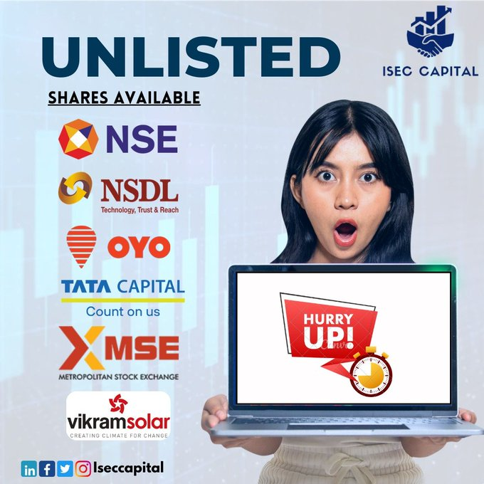 Harshitha_888's tweet photo. All The Unlistedshares are Available for Best Price

DM me https://t.co/FNB9nLWeAD

#UnlistedShares #StockMarket #Investing #NSE #OYO #MSEI #StockMarketUpdate #StockMarketIndia #IPO #Investments #CDSL #SME #Sebi https://t.co/Rx83uNcbus