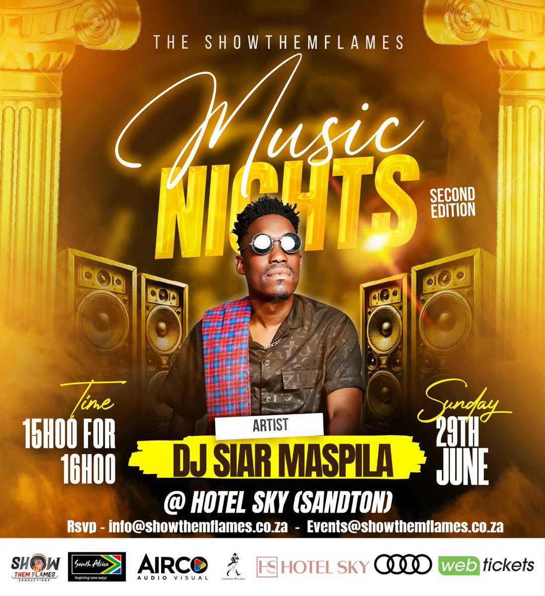 ShowThemFlameSA's tweet photo. @Siar_Maspila joins the latest line up of the alisters to entertain audience at the #Showthemflamesmusicnights this coming Sunday from 15:00.
Powered by #BrandSouthAfrica #Airco #AircoAudioVisual and #HotelSky https://t.co/XKCLXmnorF