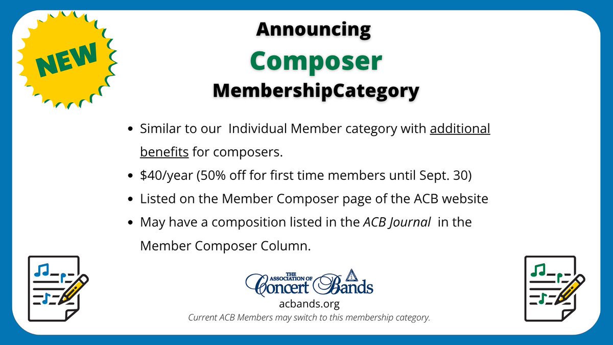 New membership for #composers! Check us out today. acbands.org