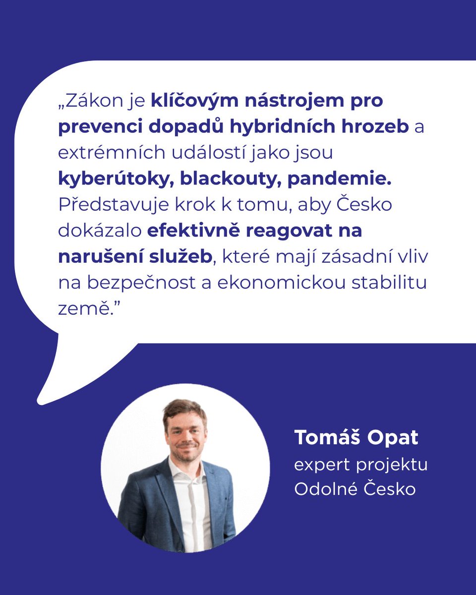 Senát bude projednávat návrh nového zákona o odolnosti subjektů kritické infrastruktury z pera Ministerstva vnitra. Cílem je modernizovat a sjednotit pravidla pro ochranu klíčových funkcí státu.

Co to znamená? Že se stát připravuje líp na krize jako blackouty, kyberútoky nebo