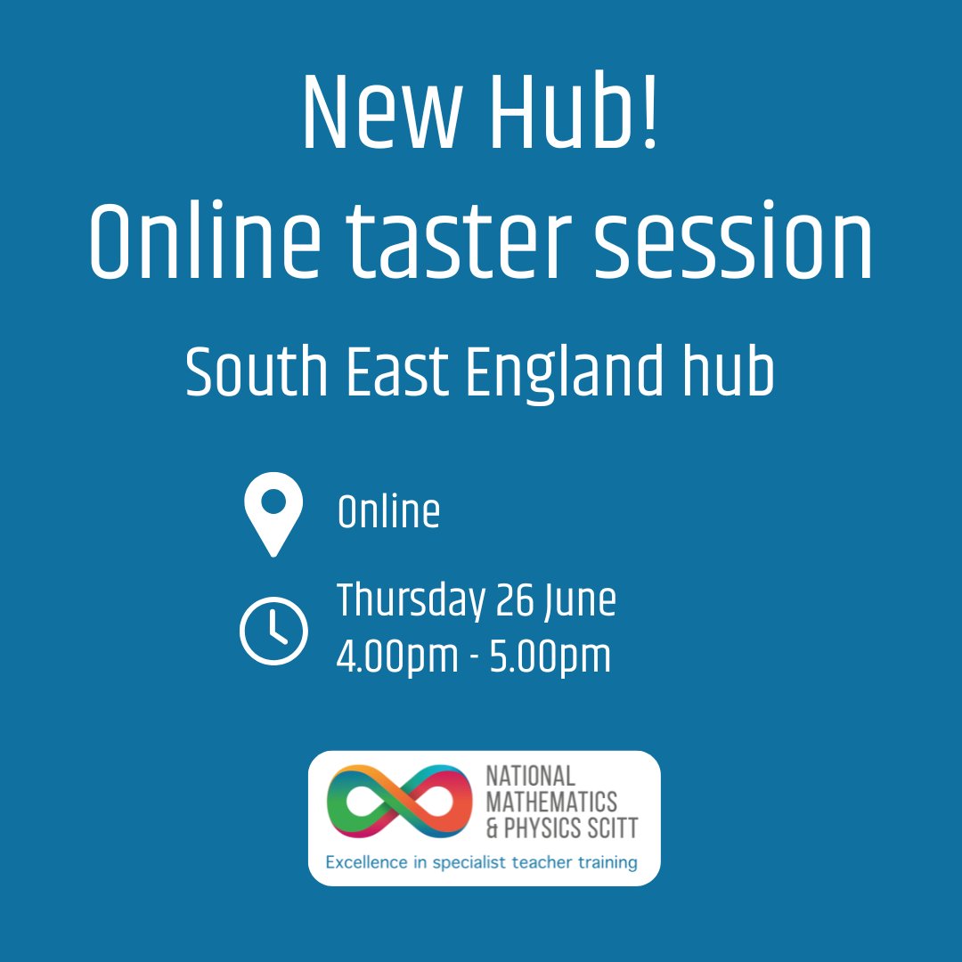 Thinking about teaching physics? Join us for our online taster session this Thursday with our brand new South East England hub! Explore the teacher training programme, meet the team and get your questions answered! Book your place: ow.ly/8MOB50WcgP3