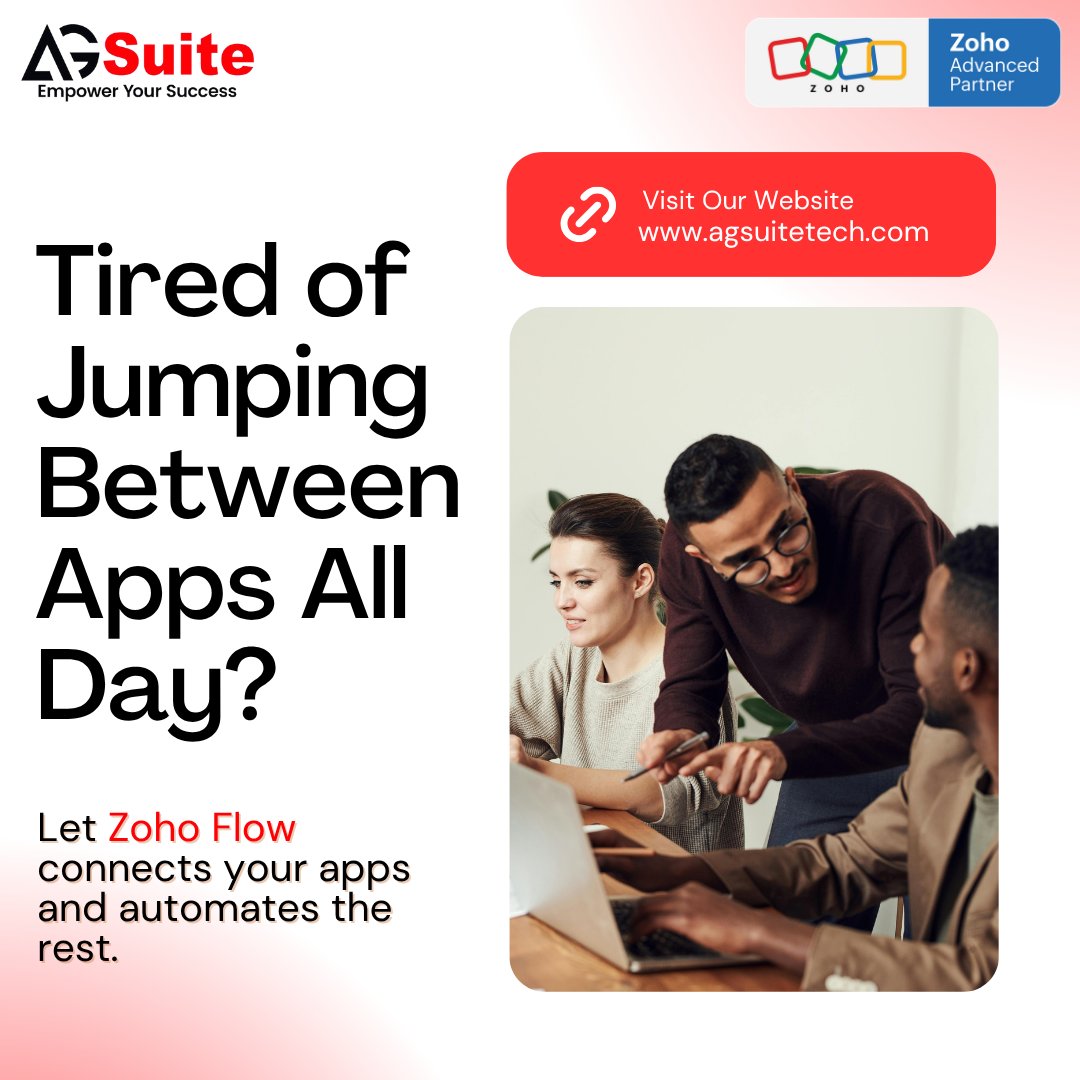agsuite's tweet image. The Simple Way to Connect All Your Apps with Zoho Flow

Read more: zurl.co/FCVzg

Contact us: zurl.co/DSi2q

#ZohoFlow #AGSuiteTechnologies #AppIntegration #Automation #ZohoPartner #DigitalTransformation #NoCode #ProductivityTools #BusinessAutomation