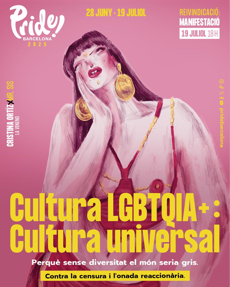 🔥 ICONA, MEMÒRIA, RESISTÈNCIA
🌟 Cristina Ortiz, La Veneno, torna a brillar aquest Pride Barcelona 2025 amb la reinterpretació artística de @mr_sis_, dins la nostra campanya “Cultura LGBTQIA+: Cultura Universal”.

🌈 Sense persones com La Veneno, no hi ha cultura.