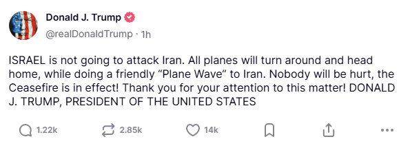 🚨 BREAKING: "Trump: No al cambiamento di regime in Iran, per evitare caos e instabilità"