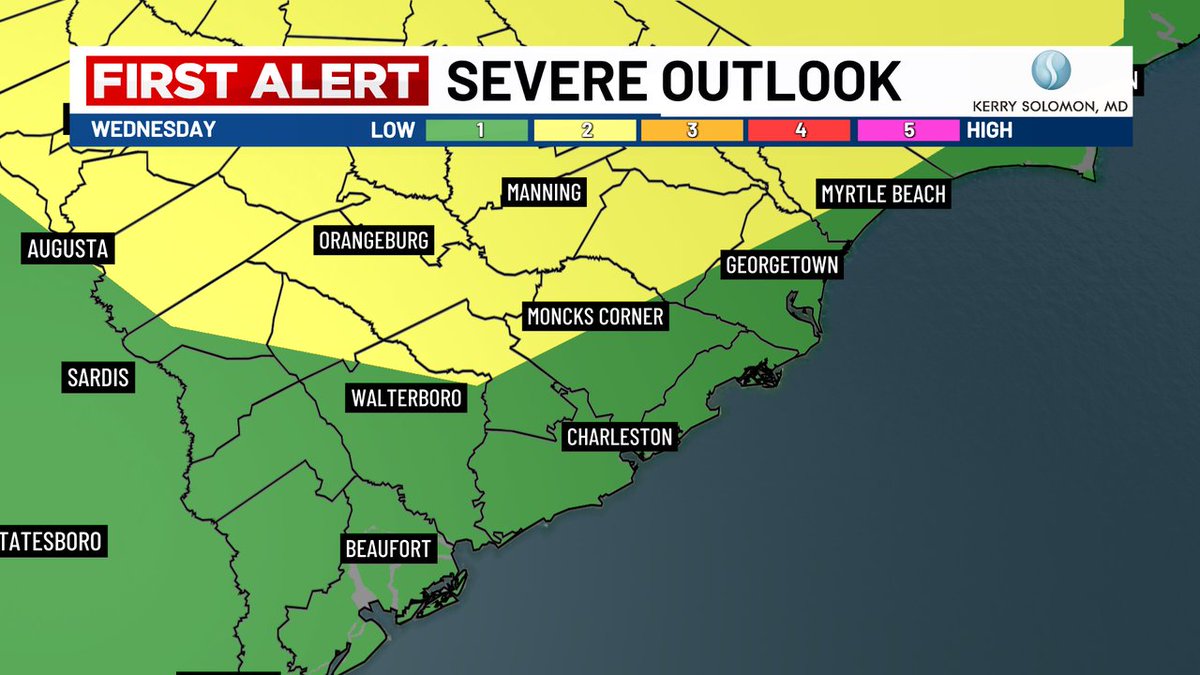 Slight risk of strong to severe storms late Wednesday. Gusty winds, frequent lightning and heavy rainfall are all possible!