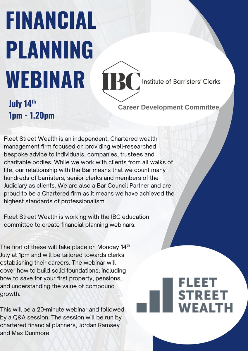 IBC Members are invited to our next event, a lunchtime webinar on financial planning. Book your space here forms.office.com/r/sBPXcgFMCU