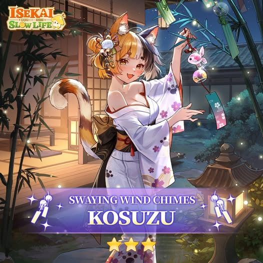〓New Costume┃Family┃Kosuzu_Swaying Wind Chimes〓
Surrounded by the crisp sound of wind chimes, the girl smiles sweetly, inviting you to celebrate the arrival of summer with her.