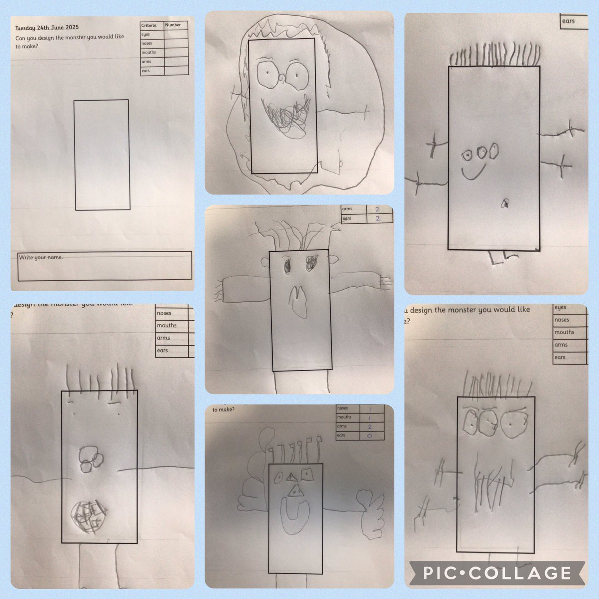 Nursery children have designed a monster. We had to decide how many eyes, noses, mouths, arms and ears that our monster has. We have used a pencil to draw our design. We will use our design to create a junk model monster. Look how amazing they are! #ffpseyfs #ffpsenglish #ffpsdt