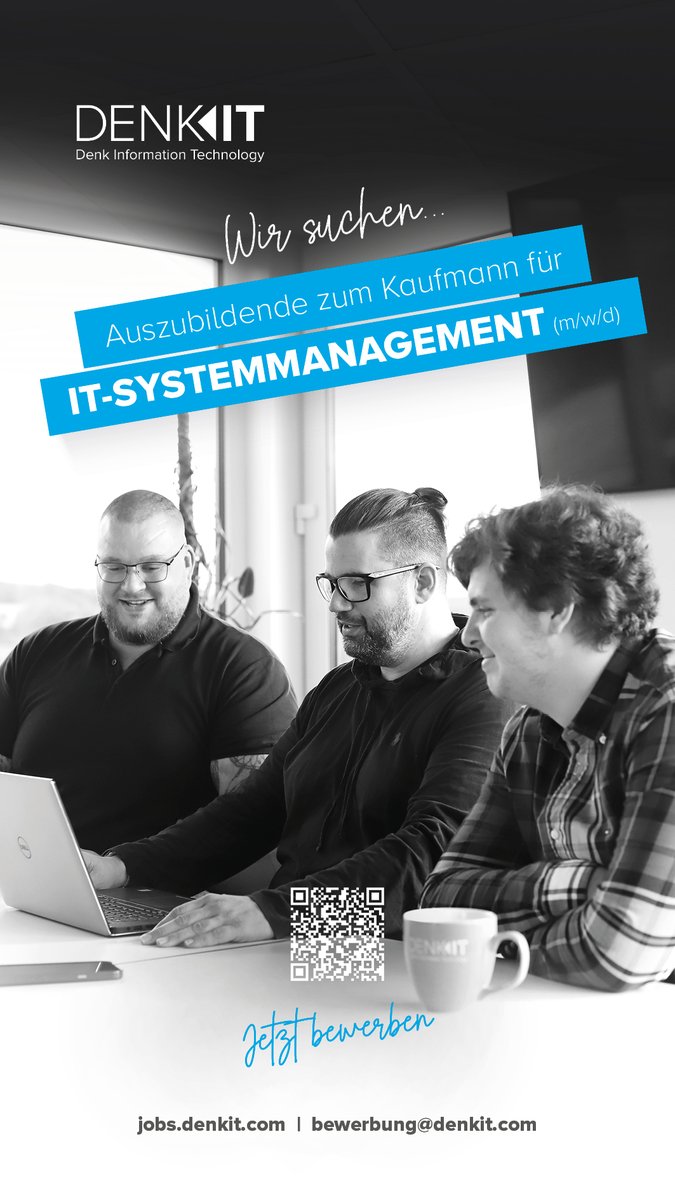 denkitgmbh's tweet photo. LAST MINUTE: 
Ausbildung bei der Denk IT GmbH zum 1. August 2025 
- Wir suchen Auszubildende zum Kaufmann für IT-Systemmanagement (m/w/d) -  BEWERB DICH HIER Schnellbewerbung: https://t.co/c8VrkDkLzt
E-Mail: bewerbung@denkit.com https://t.co/6AymYLcf31