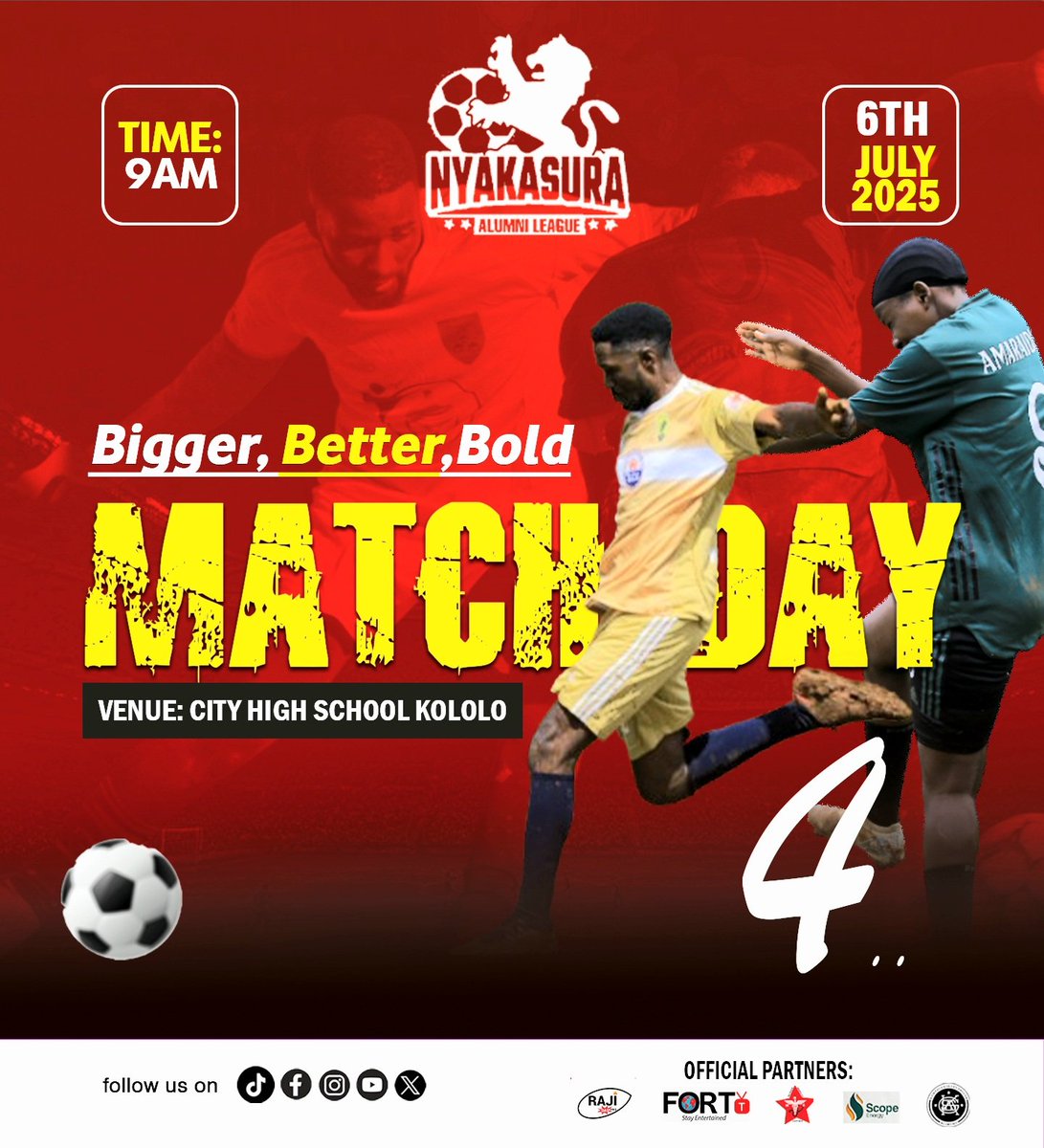 Up next, MD4
Mark the date 🔥
📅 6 July,2025
📍Venue: City High School pitch Kololo
⌚9:00 AM starting. 

#BiggerBetterBold 
#NALS3