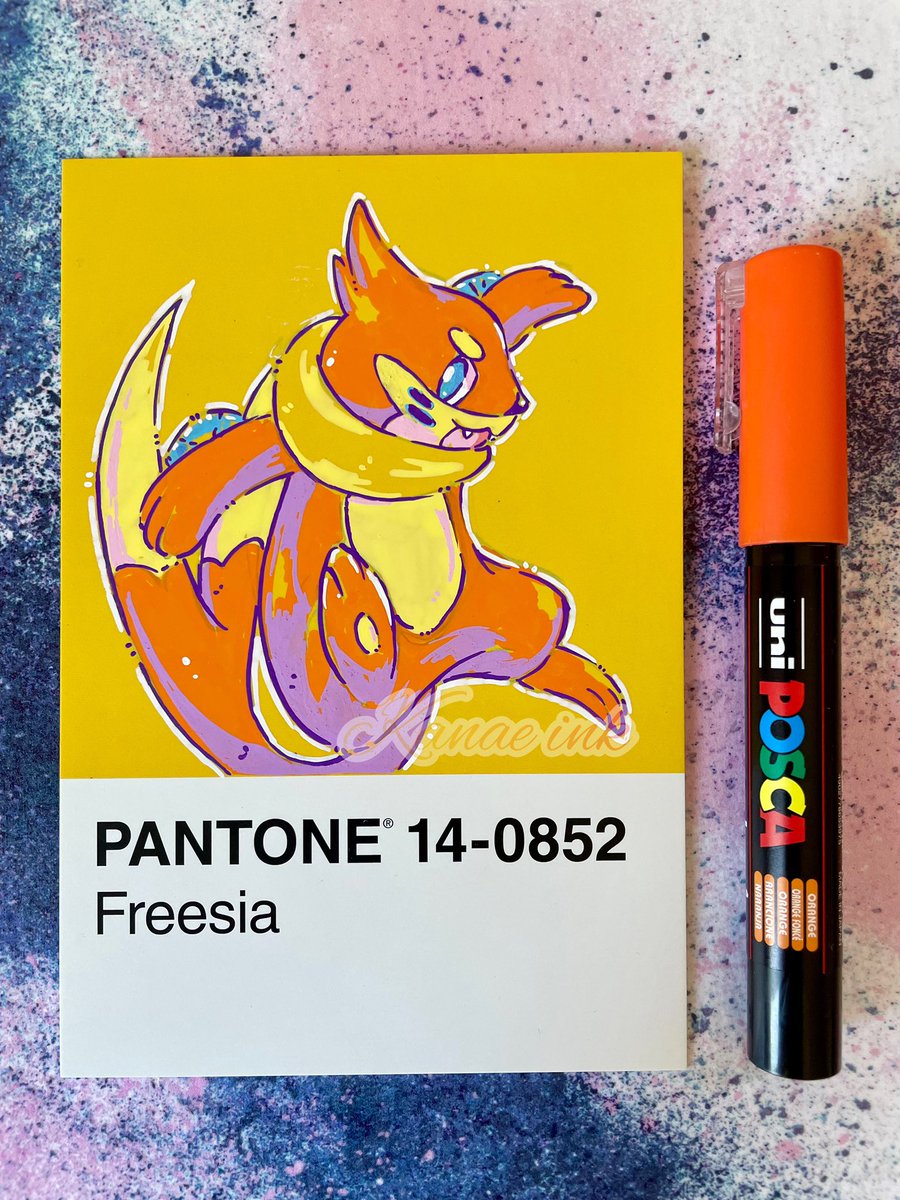 Summer vibes! ☀️🕶️ #Buizel painted card 🧡 I like how his neck is like a lil inflatable 

#pokemonart #posca #watertype