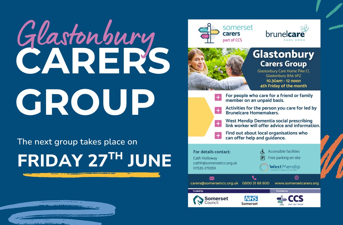 West Mendip Primary Care Network (@westmendippcn) on Twitter photo .<a href="/SomersetFT/">Somerset NHS Foundation Trust</a>ās Intensive Dementia Service will be at this Fridayās Carers Group at the @brunelcare Glastonbury Care Home to talk about the support they offer. The group is run by <a href="/RuralSomerset/">CCS</a>'s <a href="/SomersetCarers/">Somerset Carers</a> service, for more info contact Cath on 07535 279359. .<a href="/SomersetFT/">Somerset NHS Foundation Trust</a>ās Intensive Dementia Service will be at this Fridayās Carers Group at the @brunelcare Glastonbury Care Home to talk about the support they offer. The group is run by <a href="/RuralSomerset/">CCS</a>'s <a href="/SomersetCarers/">Somerset Carers</a> service, for more info contact Cath on 07535 279359.