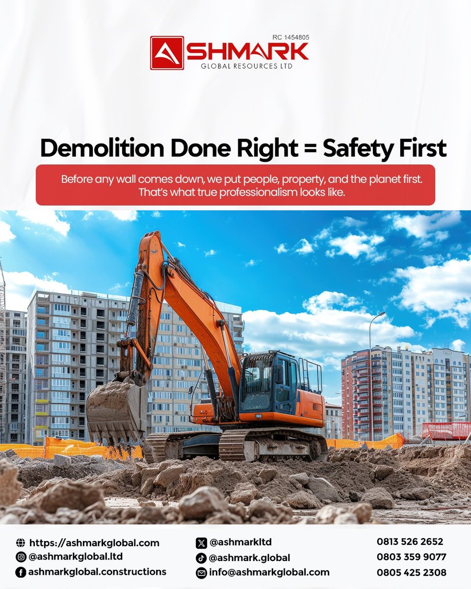 AshmarkLtd's tweet image. Demolition Done Right: Safety First! 🛑 At Ashmark Global Resources Ltd, we prioritize safety, sustainability &amp;amp; precision in every project. Contact us for reliable demolition services! 📞 #DemolitionExperts #SafetyFirst #AshmarkGlobalResources #SustainableDemolition