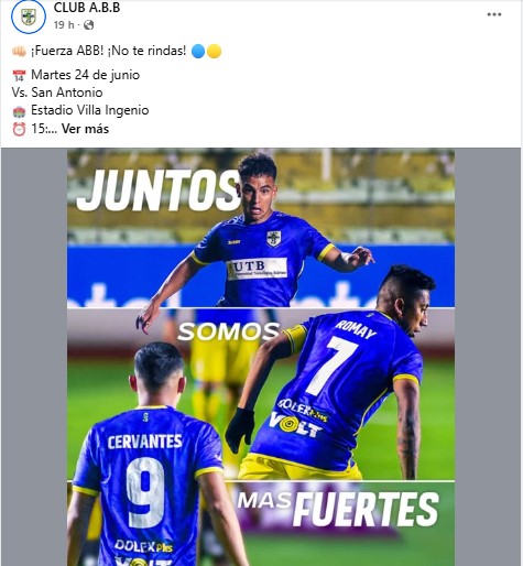 LaRazon_Bolivia's tweet photo. El @ClubABB invita a la afición al partido de este martes ante @sanantoniobulo, por la Copa del torneo seriado, cuando se enfrenten hoy en el estadio Municipal de El Alto, desde las 15.00.
📸 #ClubABB
#DivisiónProfesional
@MarcasLaRazon https://t.co/CebgZE21Ab
