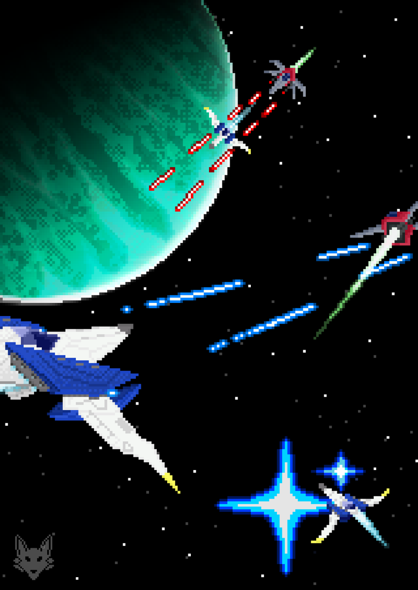 Artealo124's tweet photo. The thing I did became a thing! Absolutly love how this turned out!

I'll be fixing the colours for printing and this should be available as a print at MFMM! ^^

#pixelart #pixelartist #space #starfox https://t.co/gwgO2Mxb1L