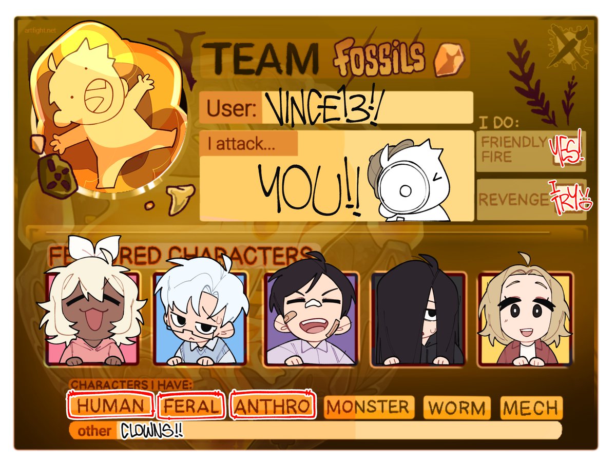 steVince13's tweet image. Team Fossil because I'm old and dumb as a rock π
FIGHT ME -> artfight.net/~Vince13
#artfight2025