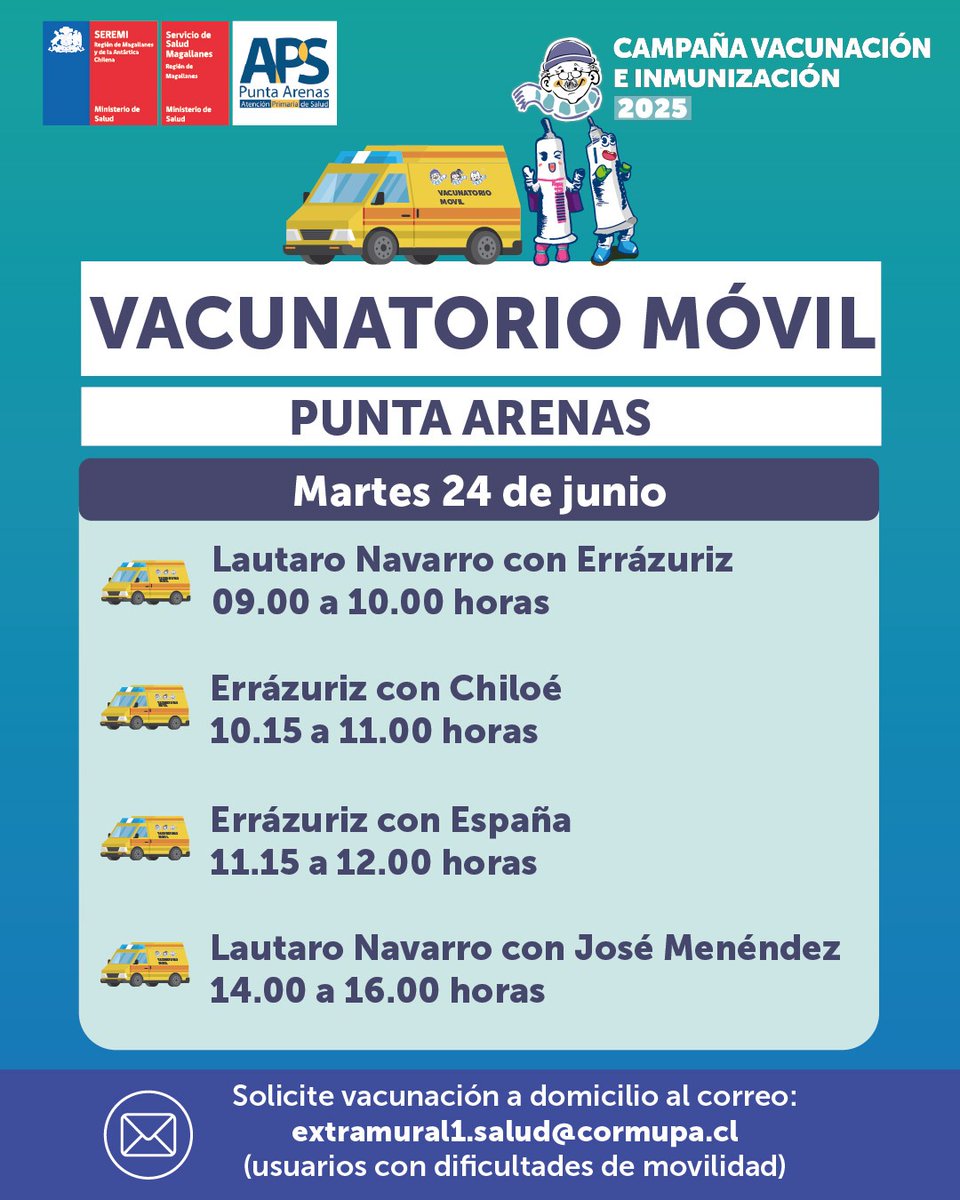 🟢Aún estas a tiempo de vacunarte y así protegerte en este invierno ❄️☃️.Te compartimos los puntos📌 de la ciudad y los horarios, en los cuales hoy se encontrará el vacunatorio móvil disponible para que puedas acercarte y así inocularte contra la #influenza, #covid o #neumo23.
