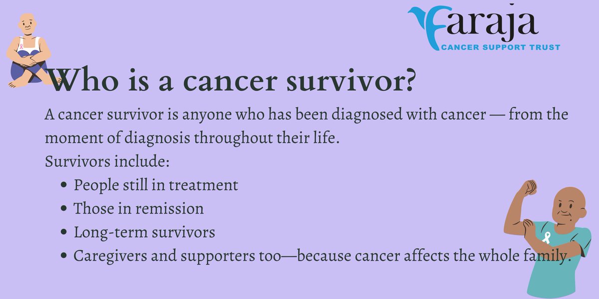 Survivorship begins at diagnosis — not just when treatment ends.
At Faraja, we honour every person who wakes up and keeps going. Whether you're in treatment, in remission, a long-term survivor, or a caregiver walking alongside someone you love — you are a survivor.
#faraja