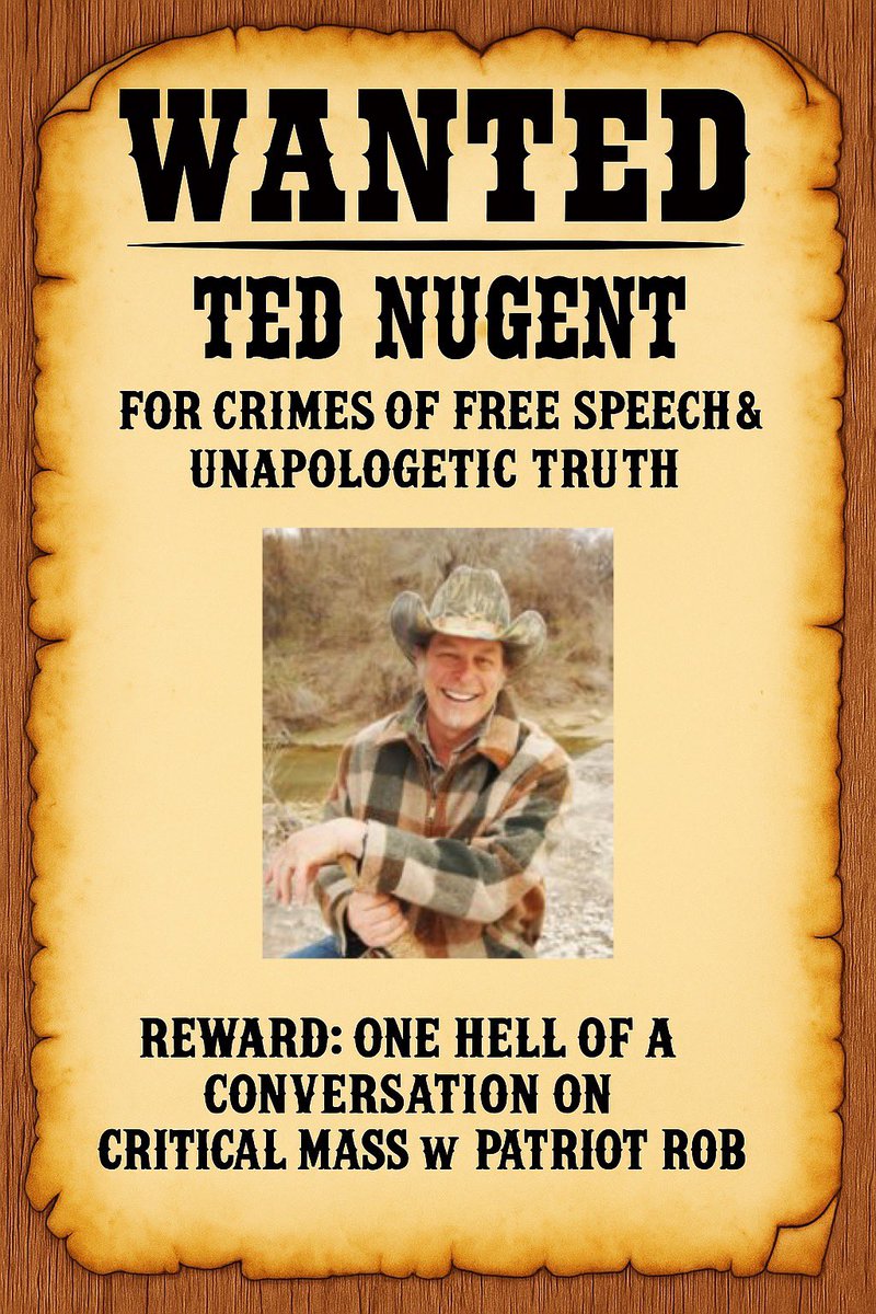 TheRob1772's tweet image. Who wants to see @TedNugent join me on Critical Mass!
Share this and let's get his attention!
Here's the pitch:
This isn’t a polite invitation. This is a call to arms. A microphone with your name on it.
Critical Mass w/ Patriot Rob isn’t just a podcast. It’s a war drum.…