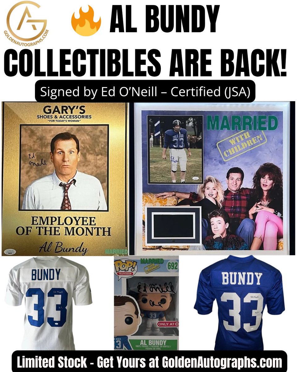 GoldenAutograph's tweet photo. Did you score 4 touchdowns in a single game at Polk High?
No? Then grab this Al Bundy gear and live the dream anyway.
🖊️ All signed by Ed O’Neill &amp; JSA certified
💥 Limited drop at https://t.co/dDuMtmhCWX
#PolkHigh #AlBundyForever #EdONeillSigned #TVLegends https://t.co/0neiLBSRXk